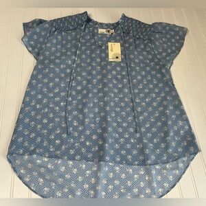 Everleigh Ruffle Flutter Sleeve Top Blouse Women Medium Blue NEW 689